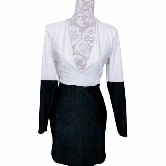 Misguided Sz12 VNeck Color Block Sheath Dress 1427 - Picture 1 of 7